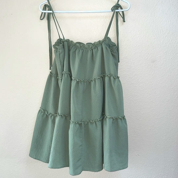 Talulah Green Smock Ruffle Tier Polyester Spandex Dress, Size Large Sundress - Picture 5 of 12